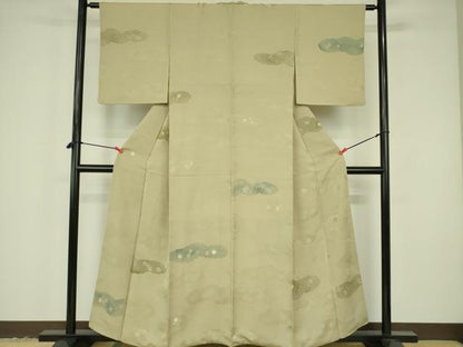 平和屋着物▼上質な小紋　地紋起こし　雲取花文　正絹　逸品　DABF3457op