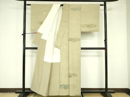 平和屋着物▼上質な小紋　地紋起こし　雲取花文　正絹　逸品　DABF3457op