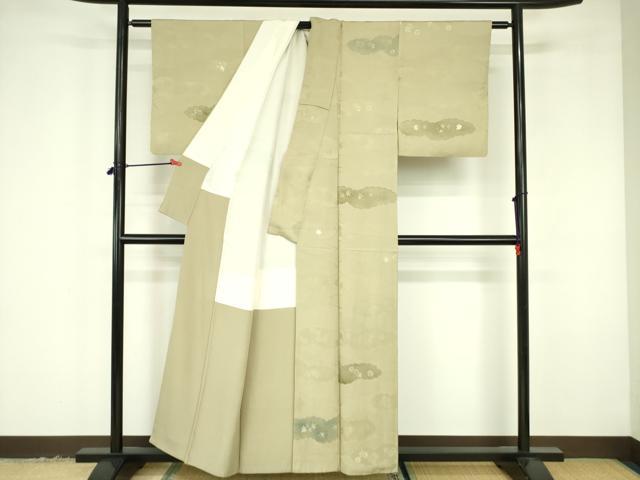 平和屋着物▼上質な小紋　地紋起こし　雲取花文　正絹　逸品　DABF3457op