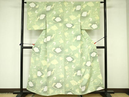 平和屋着物▼上質な小紋　地紋起こし　花唐草文　暈し染め　正絹　逸品　DABF3462op