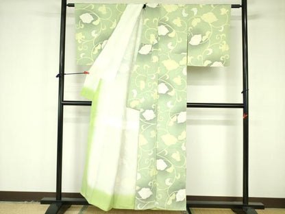 平和屋着物▼上質な小紋　地紋起こし　花唐草文　暈し染め　正絹　逸品　DABF3462op