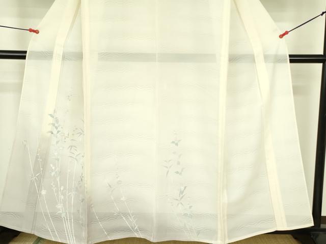 平和屋着物＊夏物　訪問着　絽　草花　暈し染め　銀彩　正絹　逸品　DABF3467op