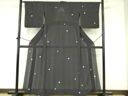 平和屋着物＊夏物　小紋　縦絽　絽縮緬　草花丸文　正絹　逸品　DABF3469op