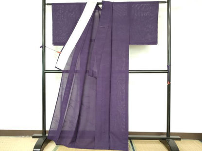 平和屋着物＊夏物　色無地　立波紋紗　深紫色　正絹　逸品　DABF3476op