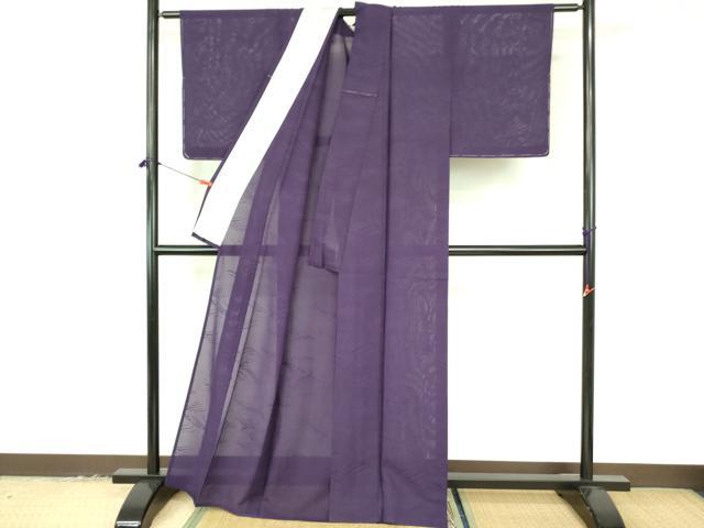 平和屋着物＊夏物　色無地　立波紋紗　深紫色　正絹　逸品　DABF3476op