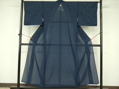 平和屋着物＊夏物　色無地　絽　濃藍色　正絹　逸品　DABF3478op