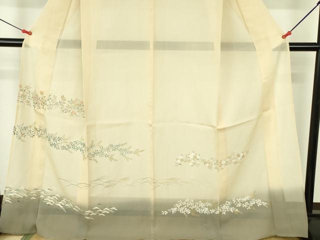 平和屋着物＊夏物　訪問着　絽　草花松文　暈し染め　金彩　正絹　逸品　DABF3486op
