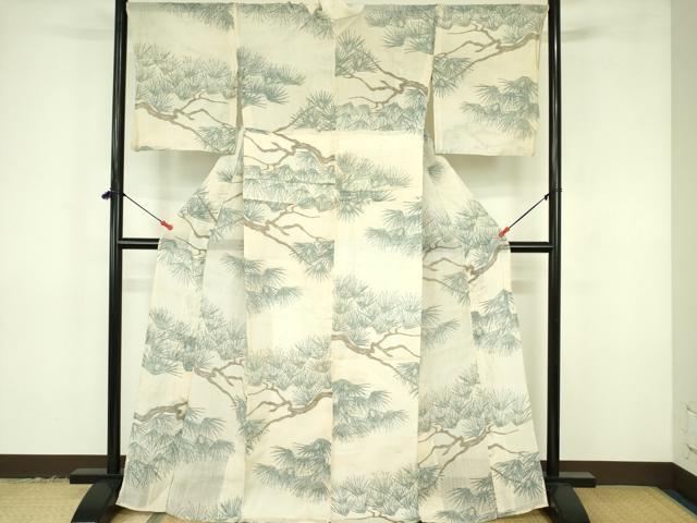 平和屋着物＊夏物　本場小千谷ちぢみ　松葉文　麻　逸品　DABF3489op
