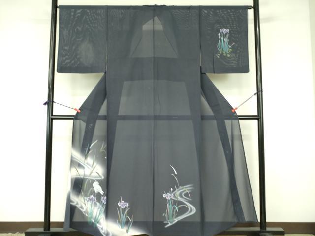 平和屋着物＊夏物　訪問着　絽　白鷺　シラサギ　杜若　カキツバタ　暈し染め　正絹　逸品　DABF3490op