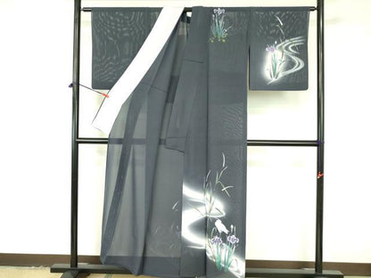 平和屋着物＊夏物　訪問着　絽　白鷺　シラサギ　杜若　カキツバタ　暈し染め　正絹　逸品　DABF3490op