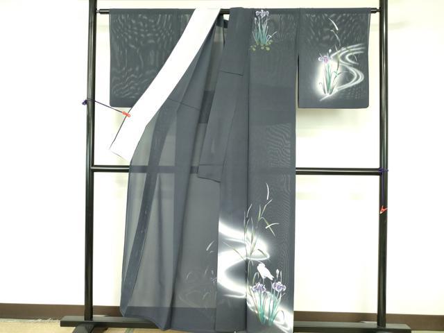 平和屋着物＊夏物　訪問着　絽　白鷺　シラサギ　杜若　カキツバタ　暈し染め　正絹　逸品　DABF3490op