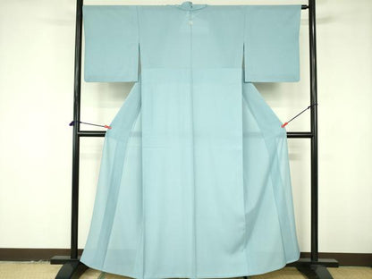 平和屋着物＊夏物　色無地　絽縮緬　水色　洗える着物　DABF3499op