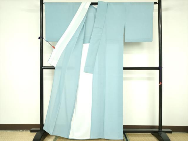 平和屋着物＊夏物　色無地　絽縮緬　水色　洗える着物　DABF3499op