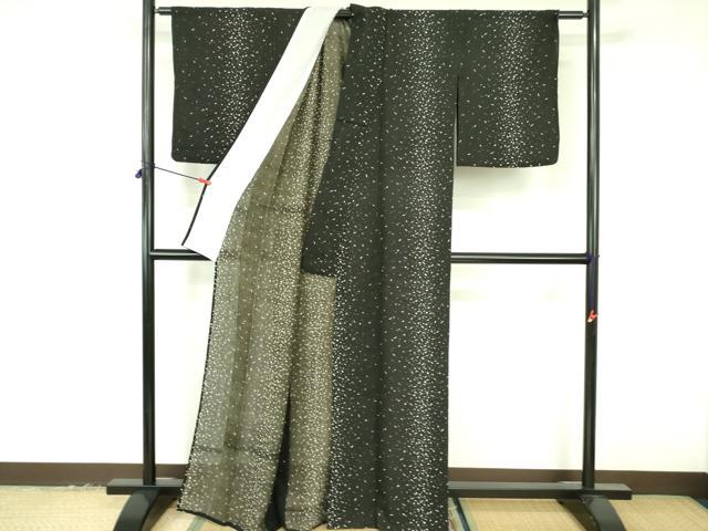 平和屋着物＊夏物　小紋　絽　箔散らし　黒地　洗える着物　DABF3501op