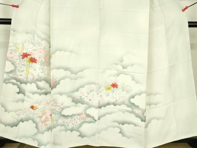 平和屋着物▼訪問着 手描き 草花 暈し染め 正絹 逸品 DABF3504op