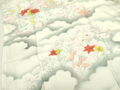 平和屋着物▼訪問着 手描き 草花 暈し染め 正絹 逸品 DABF3504op