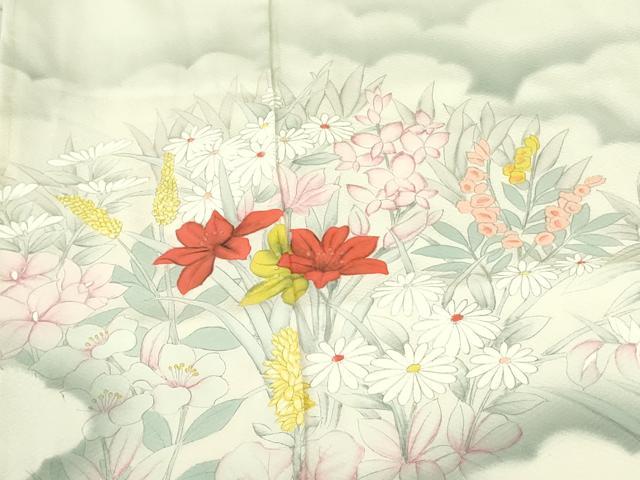 平和屋着物▼訪問着 手描き 草花 暈し染め 正絹 逸品 DABF3504op