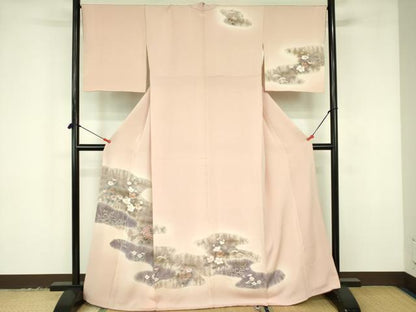 平和屋着物▼訪問着 手描き 草花 暈し染め 鬼しぼ縮緬 正絹 逸品 DABF3511op