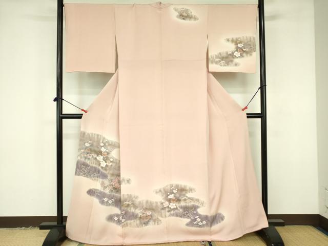平和屋着物▼訪問着 手描き 草花 暈し染め 鬼しぼ縮緬 正絹 逸品 DABF3511op
