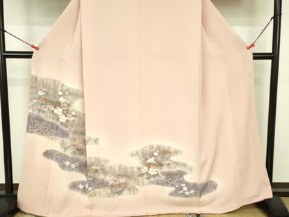 平和屋着物▼訪問着 手描き 草花 暈し染め 鬼しぼ縮緬 正絹 逸品 DABF3511op