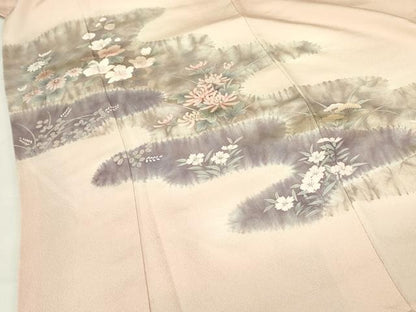 平和屋着物▼訪問着 手描き 草花 暈し染め 鬼しぼ縮緬 正絹 逸品 DABF3511op