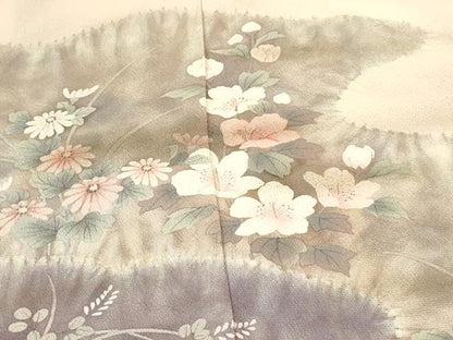 平和屋着物▼訪問着 手描き 草花 暈し染め 鬼しぼ縮緬 正絹 逸品 DABF3511op