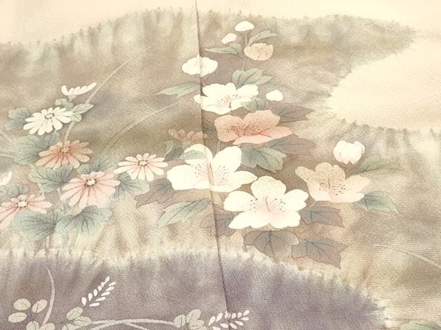 平和屋着物▼訪問着 手描き 草花 暈し染め 鬼しぼ縮緬 正絹 逸品 DABF3511op
