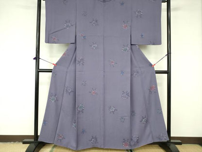 平和屋着物▼上質な小紋 地紋起こし 草花 正絹 逸品 DABF3517op