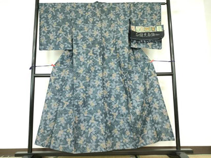 平和屋着物▽大島紬　単衣　草花　証紙付き　正絹　逸品　未使用　DABF3526op