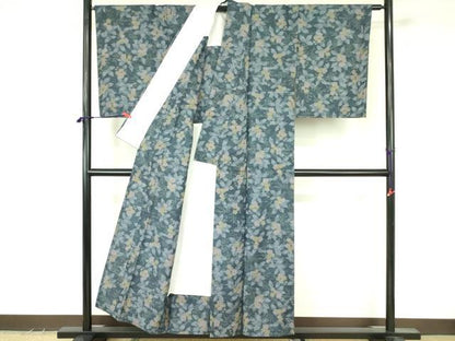 平和屋着物▽大島紬　単衣　草花　証紙付き　正絹　逸品　未使用　DABF3526op