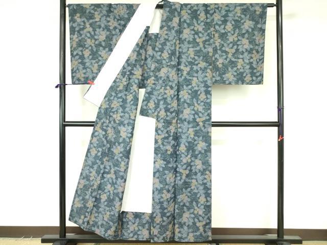 平和屋着物▽大島紬　単衣　草花　証紙付き　正絹　逸品　未使用　DABF3526op