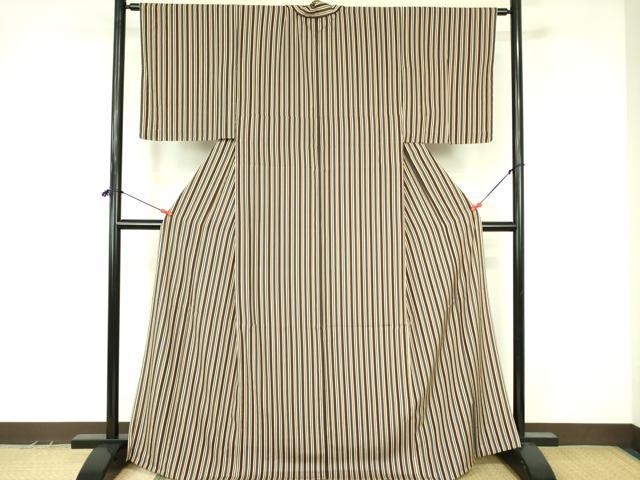 平和屋着物▽上質な小紋　単衣　縞　反端付き　正絹　逸品　未使用　DABF3528op