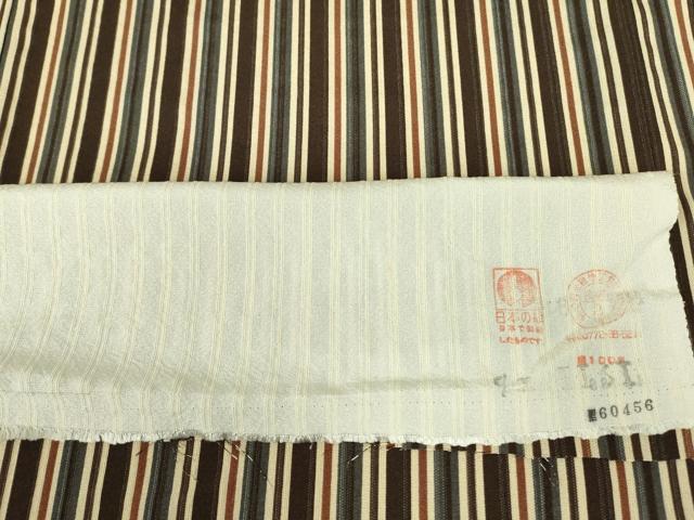 平和屋着物▽上質な小紋　単衣　縞　反端付き　正絹　逸品　未使用　DABF3528op