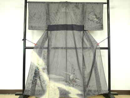 平和屋着物▽訪問着　無双　紗袷　紗×紗　流水花文　暈し染め　金彩　正絹　逸品　未使用　DABF3529op