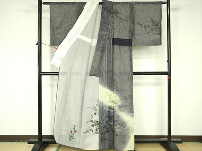 平和屋着物▽訪問着　無双　紗袷　紗×紗　流水花文　暈し染め　金彩　正絹　逸品　未使用　DABF3529op