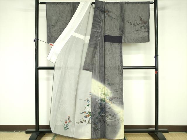 平和屋着物▽訪問着　無双　紗袷　紗×紗　流水花文　暈し染め　金彩　正絹　逸品　未使用　DABF3529op
