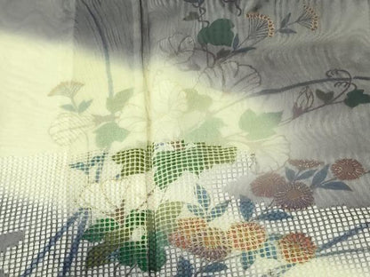 平和屋着物▽訪問着　無双　紗袷　紗×紗　流水花文　暈し染め　金彩　正絹　逸品　未使用　DABF3529op