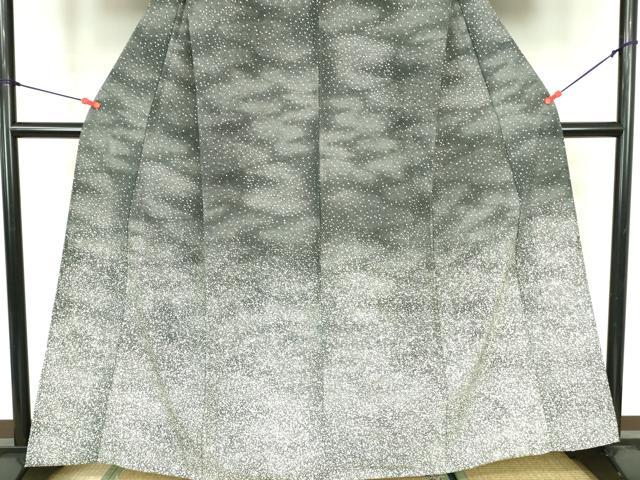 平和屋着物▽訪問着　単衣　霰文　黒地　洗える着物　DABF3530op