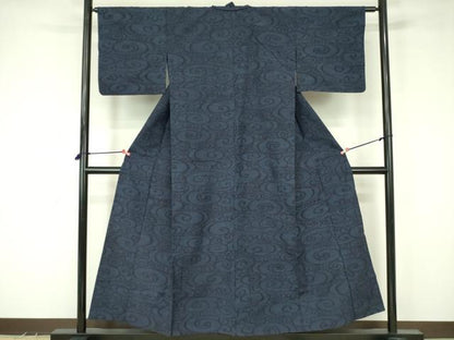 平和屋着物▽結城紬　単衣　光琳水　正絹　逸品　DABF3531op