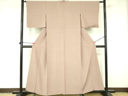 平和屋着物▽上質な色無地　単衣　白茶色　反端付き　正絹　逸品　DABF3546op
