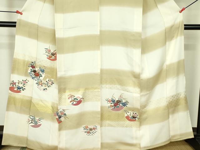 平和屋着物▽訪問着　単衣　刺繍　草花　暈し染め　金彩　正絹　逸品　DABF3548op