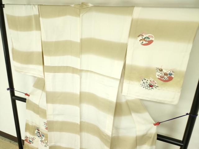 平和屋着物▽訪問着　単衣　刺繍　草花　暈し染め　金彩　正絹　逸品　DABF3548op