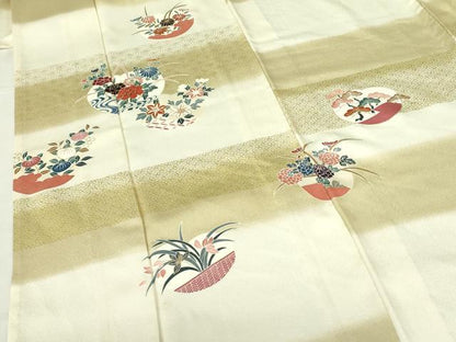 平和屋着物▽訪問着　単衣　刺繍　草花　暈し染め　金彩　正絹　逸品　DABF3548op