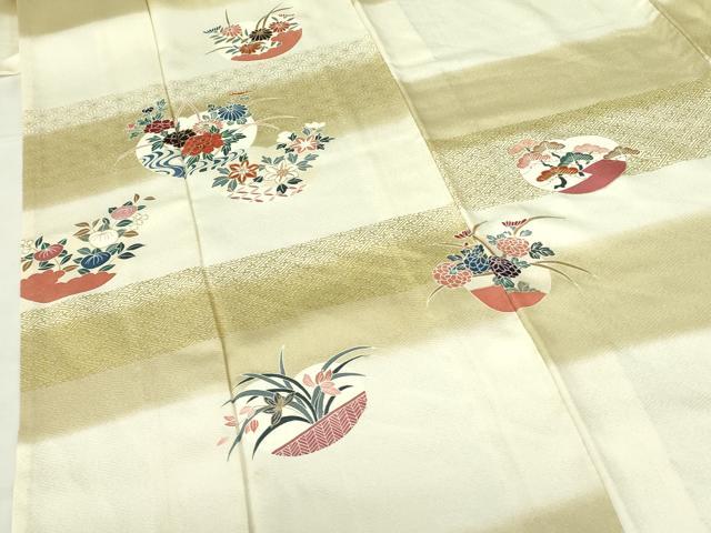 平和屋着物▽訪問着　単衣　刺繍　草花　暈し染め　金彩　正絹　逸品　DABF3548op