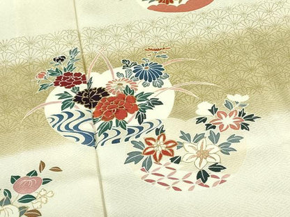 平和屋着物▽訪問着　単衣　刺繍　草花　暈し染め　金彩　正絹　逸品　DABF3548op
