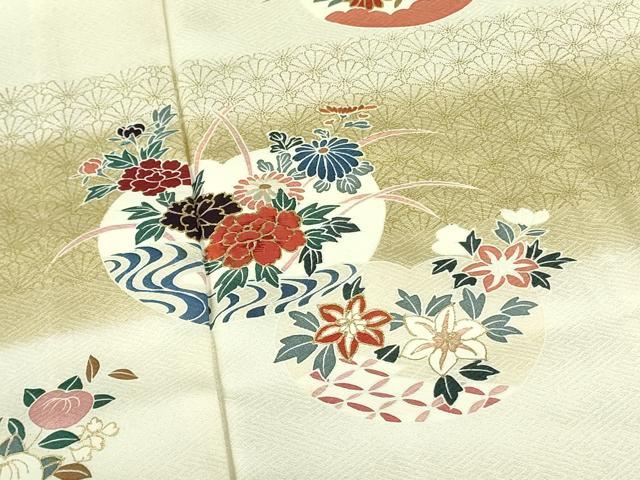 平和屋着物▽訪問着　単衣　刺繍　草花　暈し染め　金彩　正絹　逸品　DABF3548op