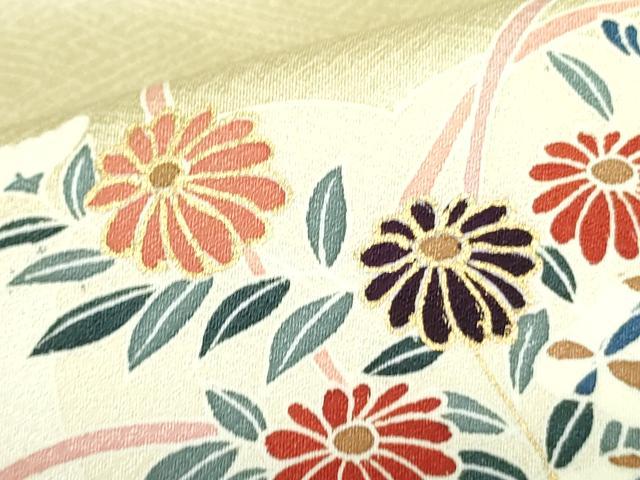 平和屋着物▽訪問着　単衣　刺繍　草花　暈し染め　金彩　正絹　逸品　DABF3548op