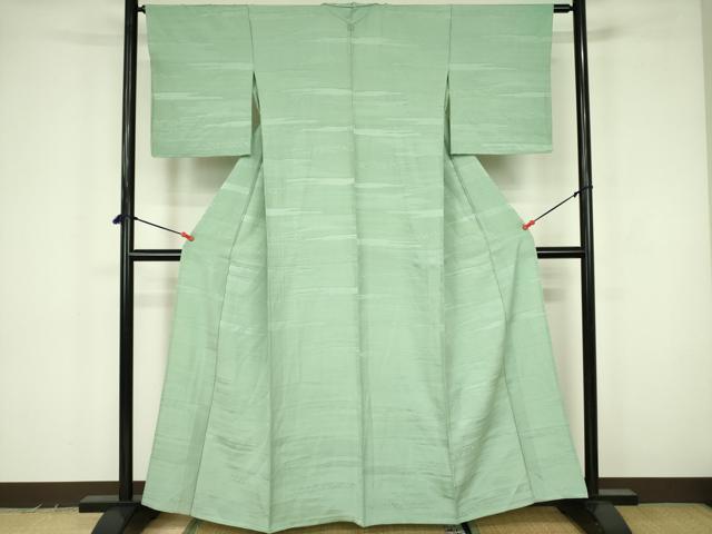 平和屋着物▽上質な色無地　単衣　霞地紋　薄青色　正絹　逸品　DABF3553op