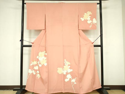 平和屋着物▽訪問着　単衣　草花文　銀彩　正絹　逸品　DABF3555op
