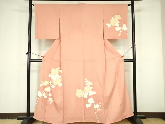 平和屋着物▽訪問着　単衣　草花文　銀彩　正絹　逸品　DABF3555op